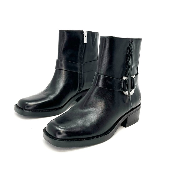 NEW Lucky Brand Kamany Boots Size 6.5 Black Leather Moto Biker Western New - Picture 1 of 11